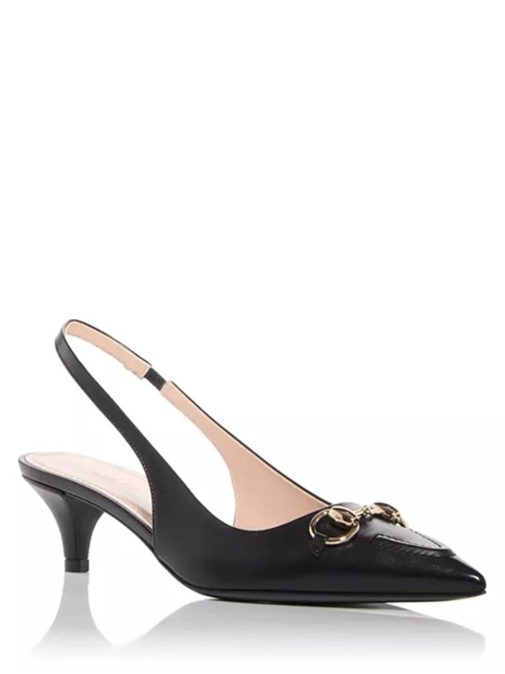 Gucci Black Leather Slingback Kitten Heel with Gold Horsebit